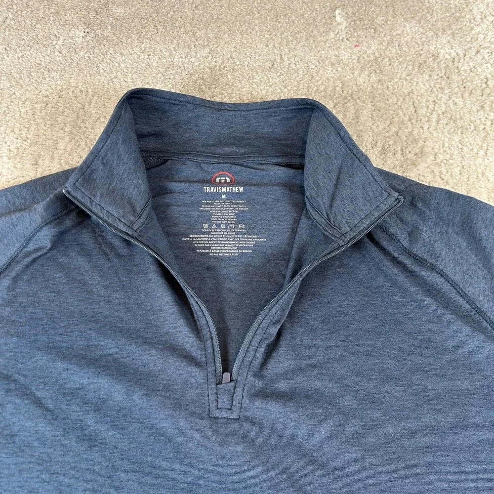 TravisMathew Men's Quarter Zip Pullover Navy Blue Heather‎ Sage View Logo Size M